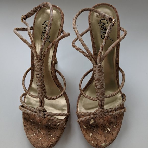 EUC (W6.5) - CARLOS SANTANA Cork Sandal with Gold Flecks - Picture 1 of 3